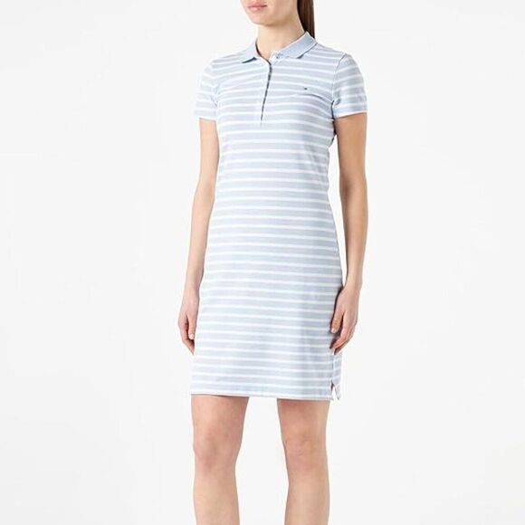 NWOT Tommy Hilfiger Slim Fit Stretch Collared Polo Dress Blue White Stripe XS - Picture 2 of 7